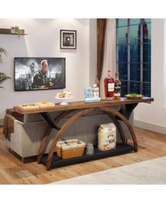 70.87" Console Tables for Entryway, Narrow Long Entryway Table with Storage Shelf, 2-Tier Rustic Sofa Table with Half Moon Frame for Hallway Living Room (Gray & Black