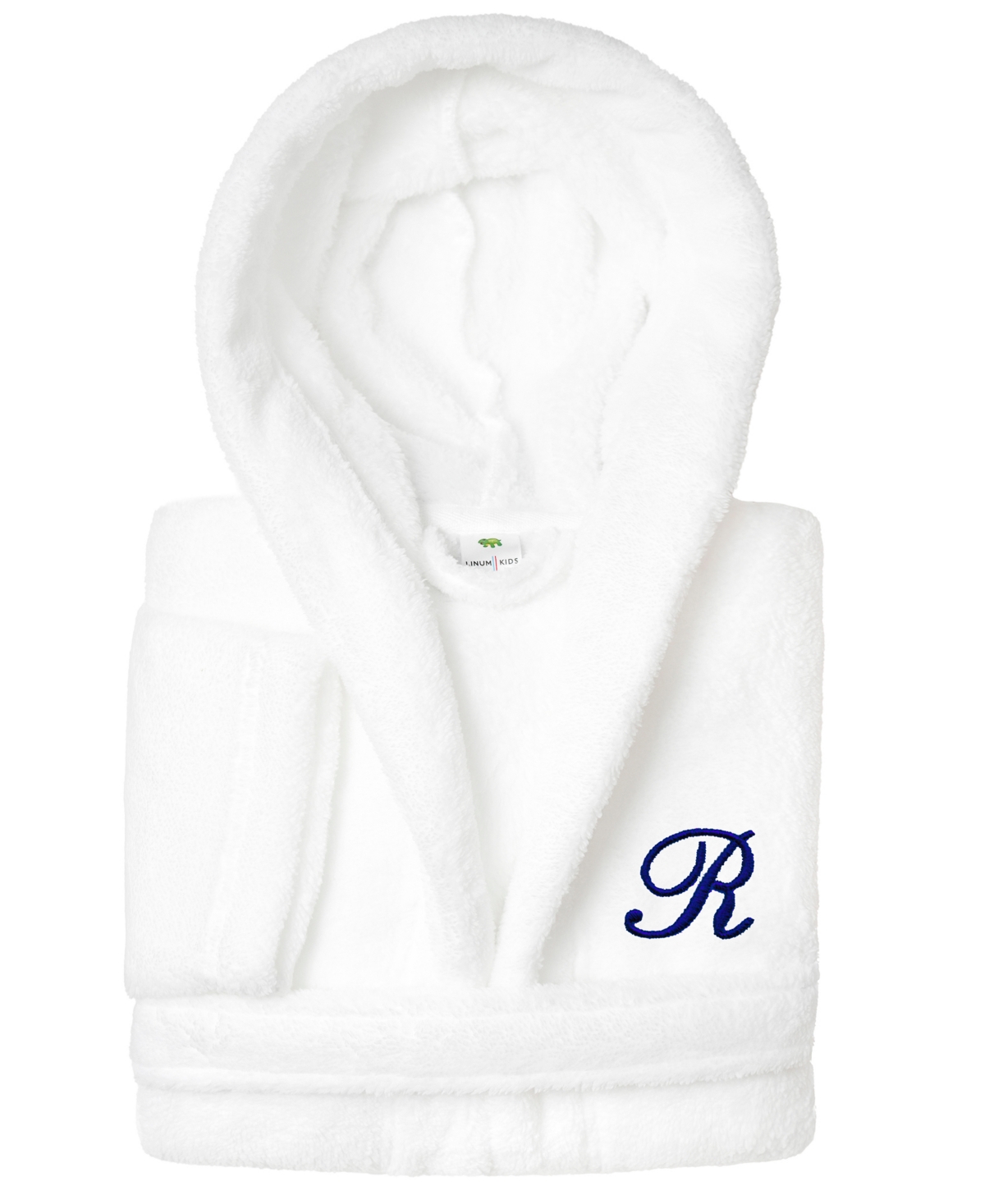 Linum Home Personalized Kids Super Plush Hooded Bathrobe In R White,navy