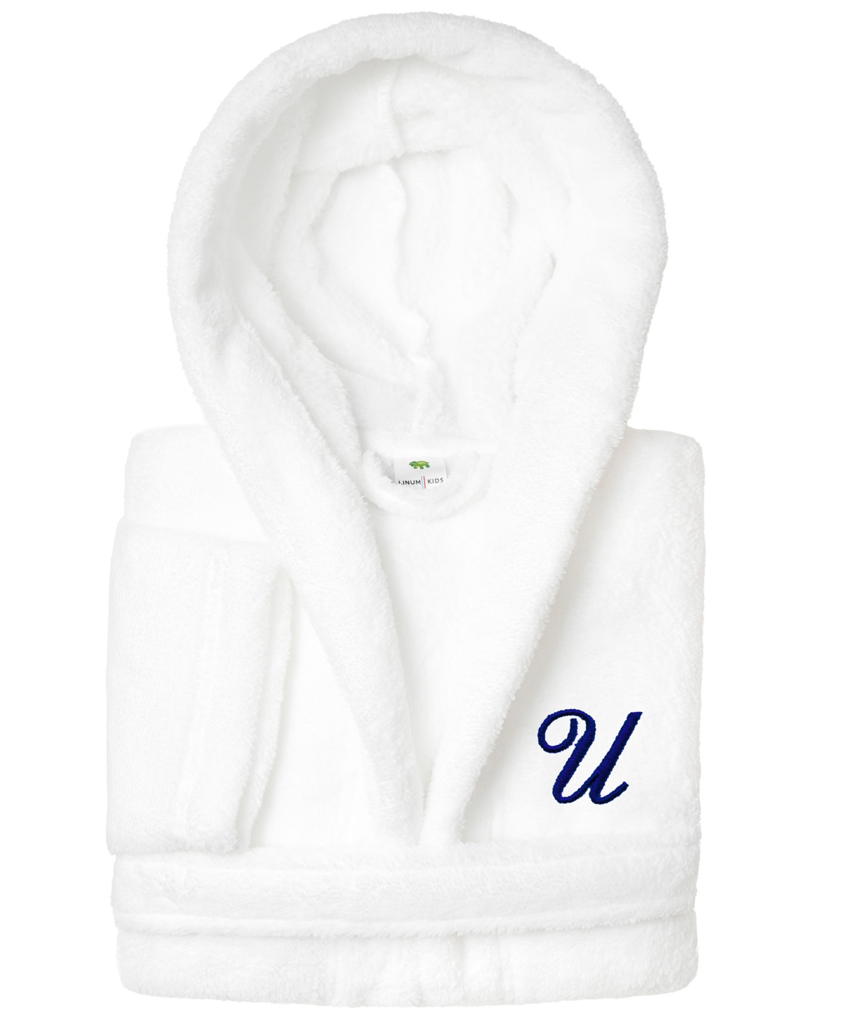 Linum Home Personalized Kids Super Plush Hooded Bathrobe In U White,navy