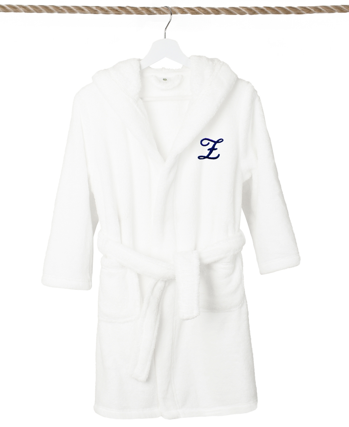 Linum Home Personalized Kids Super Plush Hooded Bathrobe In Z White,navy