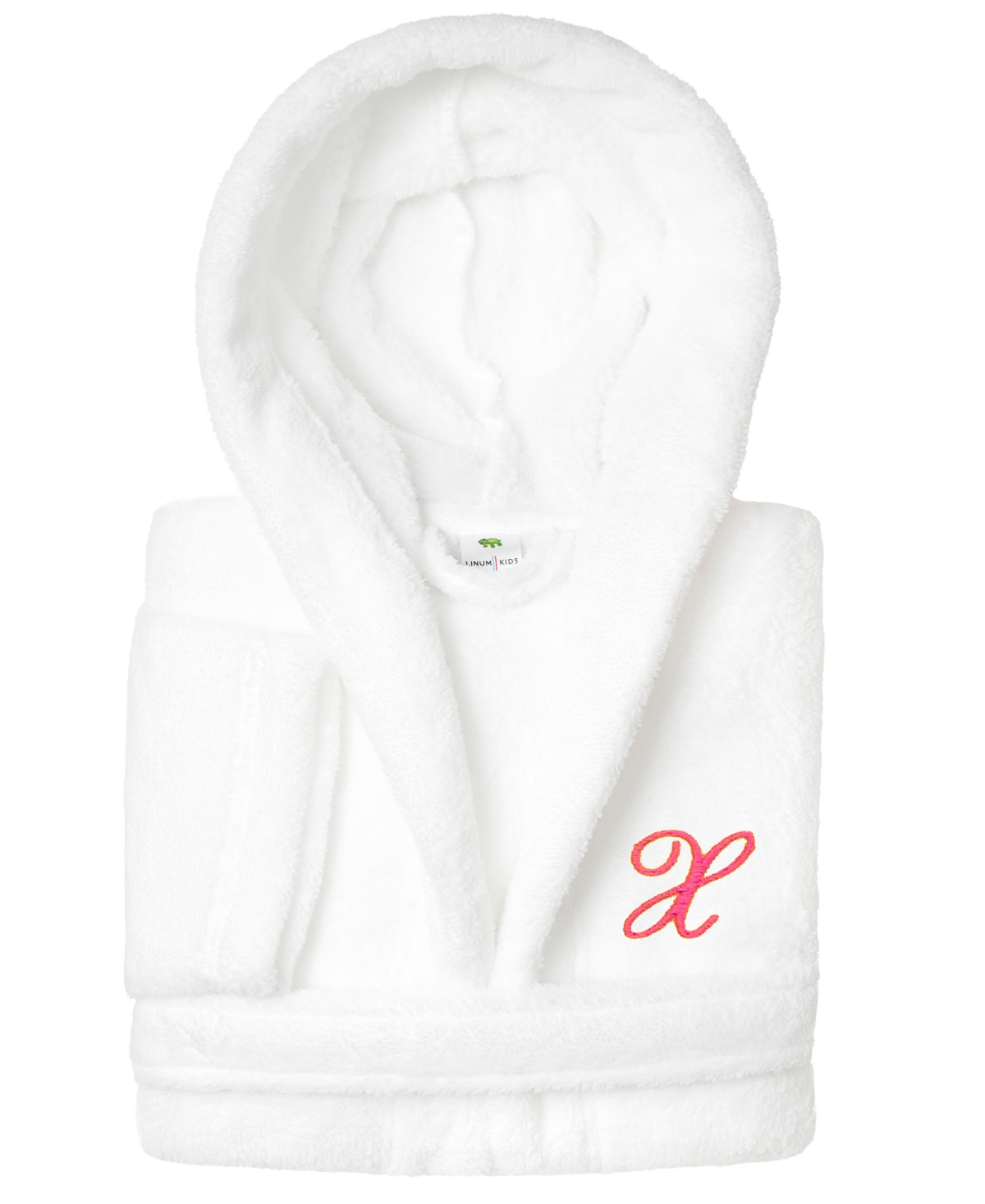 Linum Home Personalized Kids Super Plush Hooded Bathrobe In White
