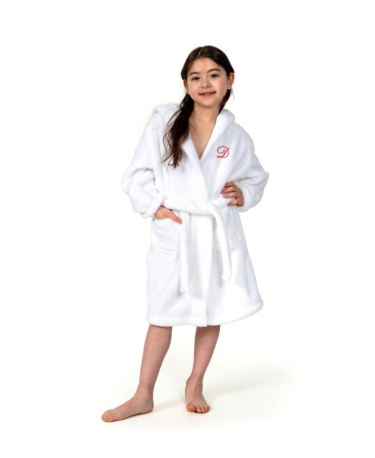 Linum Home Personalized Kids Super Plush Hooded Bathrobe In White