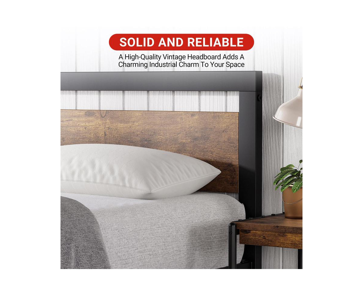 gaomon Industrial Size Bed Frame, Bed Platform with Wooden Headboard No Box Spring Needed, 14 inch Easy Assemble Mattress Frame