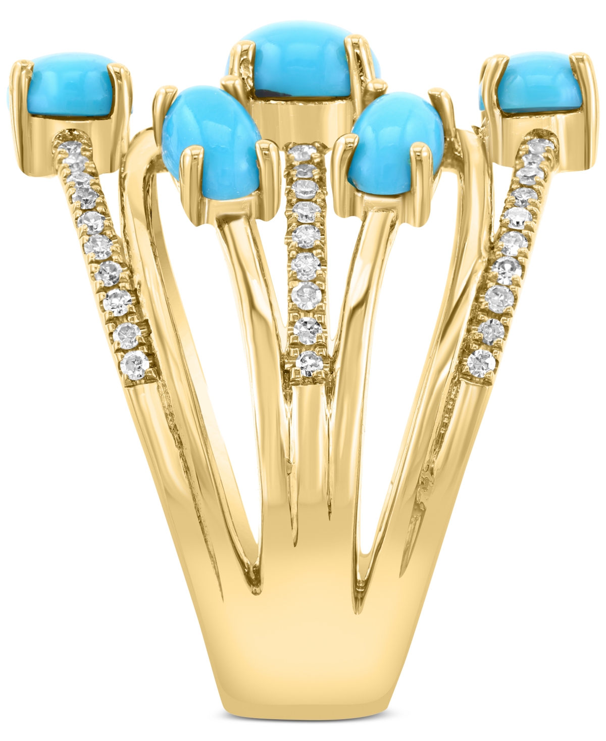Effy Collection Effy Turquoise & Diamond (1/4 Ct. T.w.) Multirow Statement Ring In 14k Gold In Turquoise
