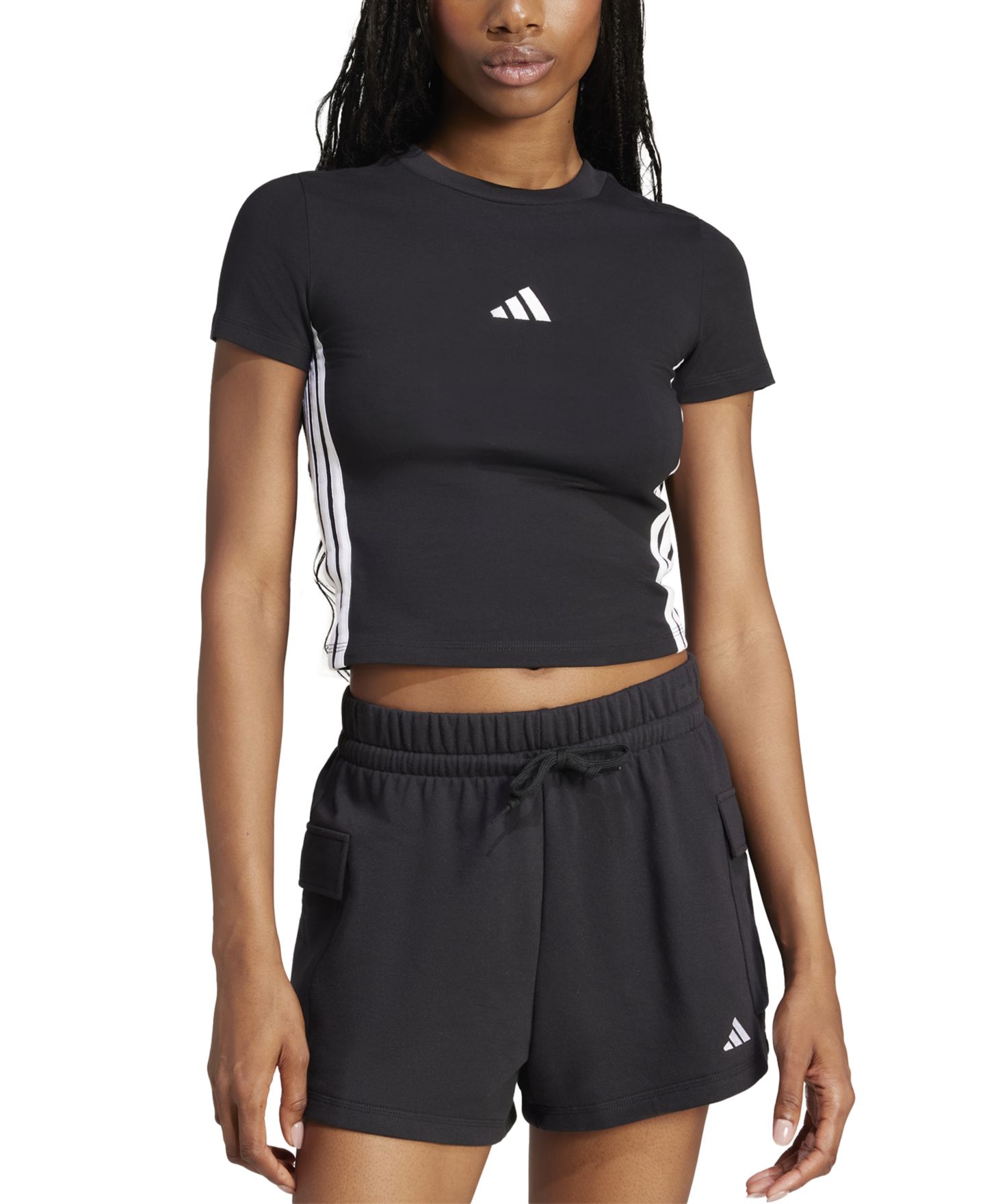 Женская футболка adidas Essentials Slim-Fit Short-Sleeve Baby T-Shirt, цвет: Чёрный / Белый — фото 1