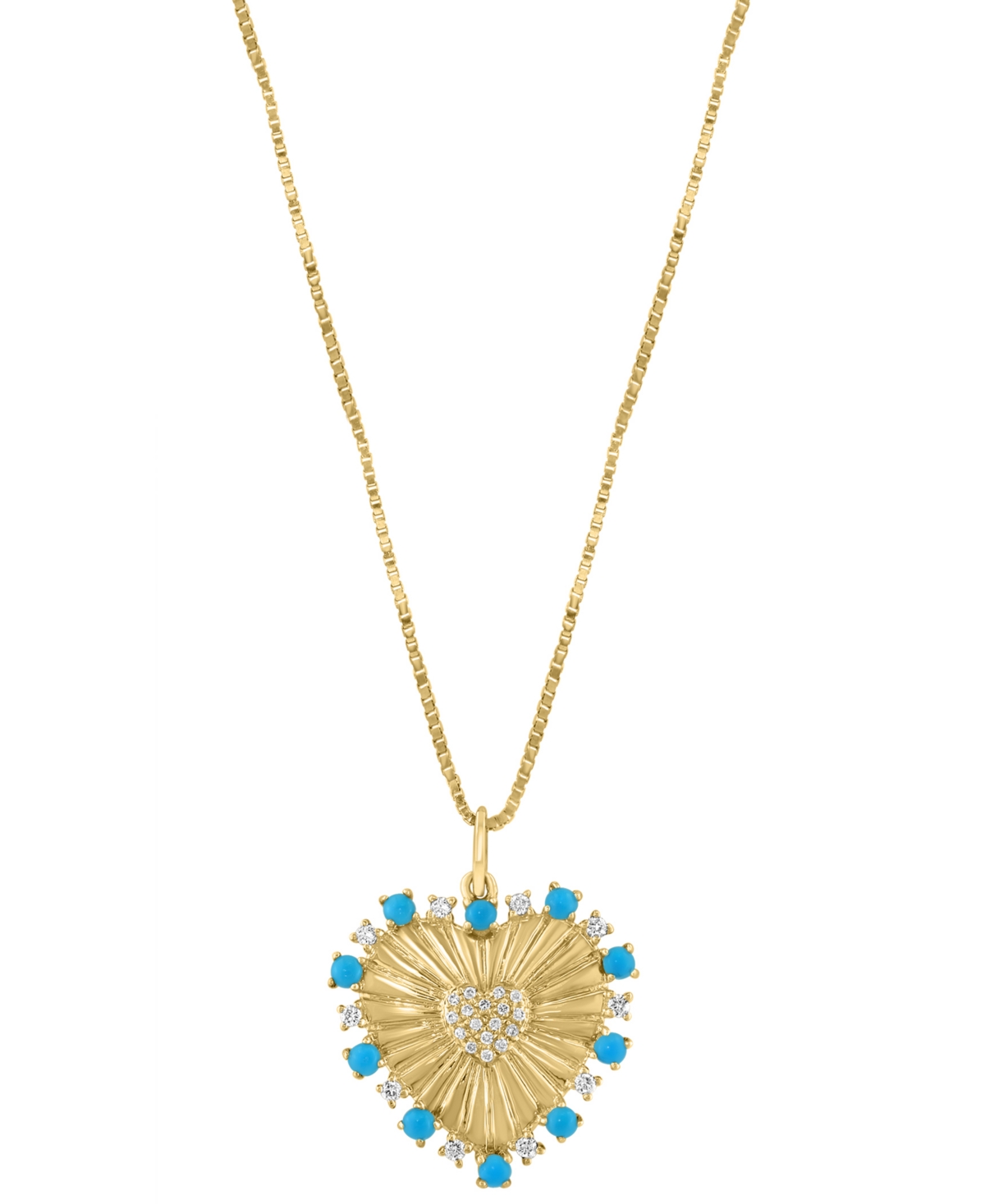 Effy Collection Effy Turquoise & Diamond (1/8 Ct. T.w.) Sunray Heart 18" Pendant Necklace In 14k Gold In Turquoise