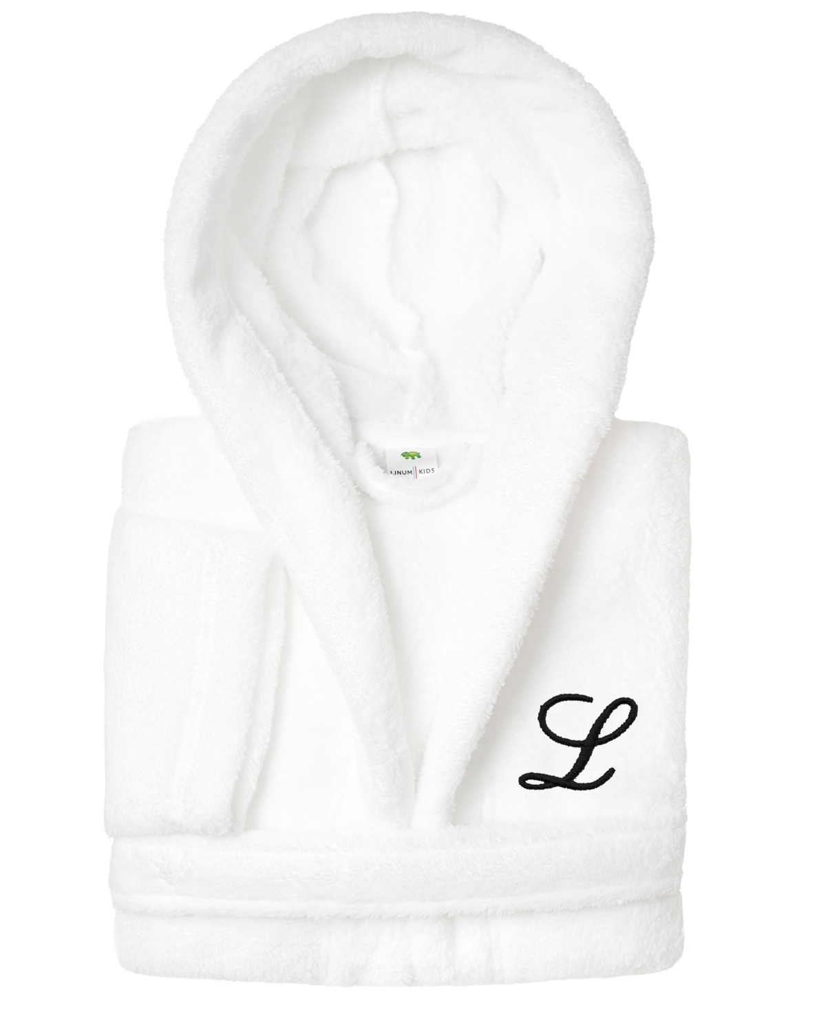 Linum Home Personalized Kids Super Plush Hooded Bathrobe In L White,black