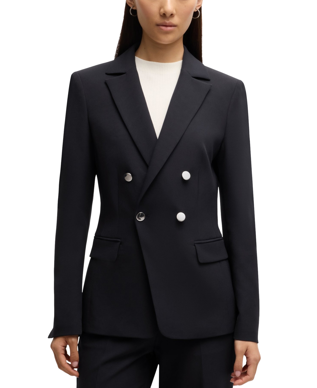 Hugo Boss Boss By  Women's Double-breasted Closure Slim-fit Jacket In Dark Blue
