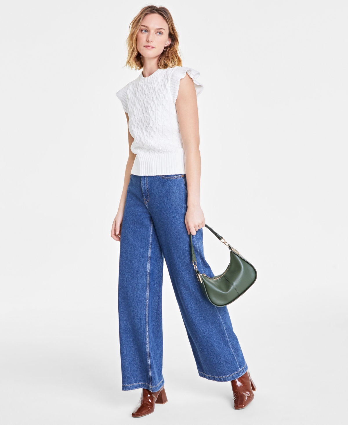 Shop On 34th Women's Cable-knit Flutter-sleeve Sweater, Exclusively At Macy's In Washed White