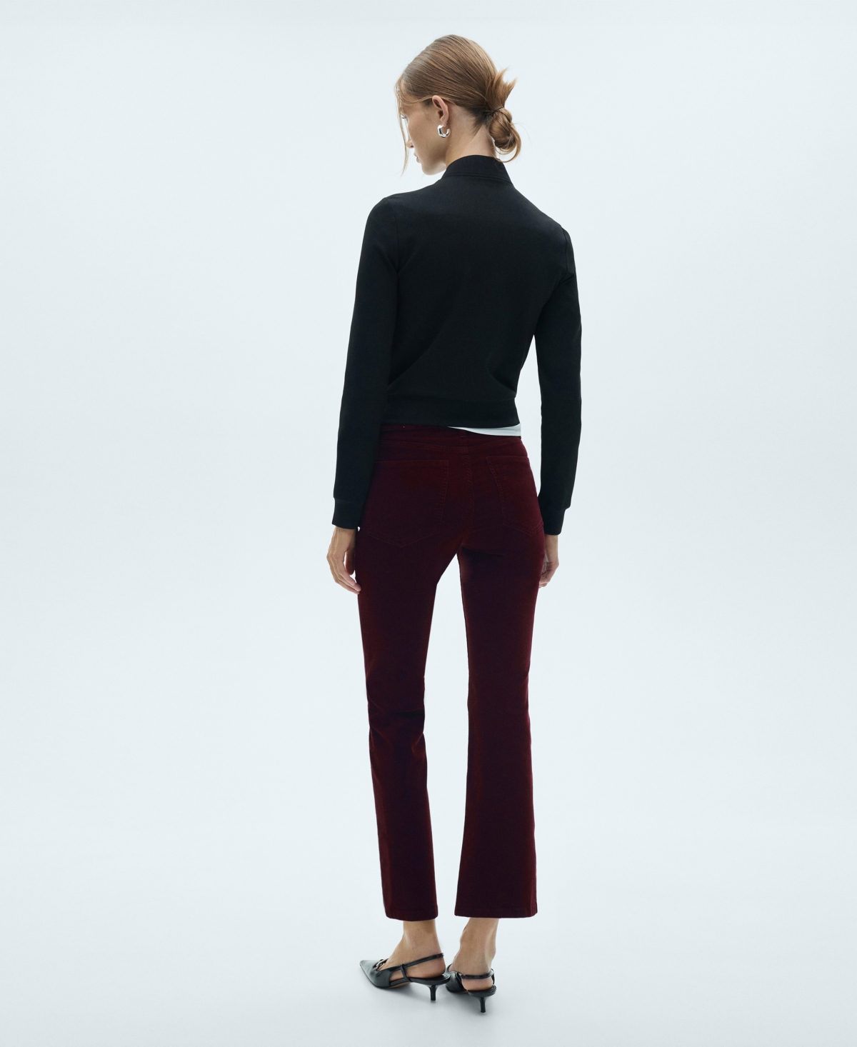 Shop Mango Women's Sienna Flared Cropped Corduroy Pants In Wine