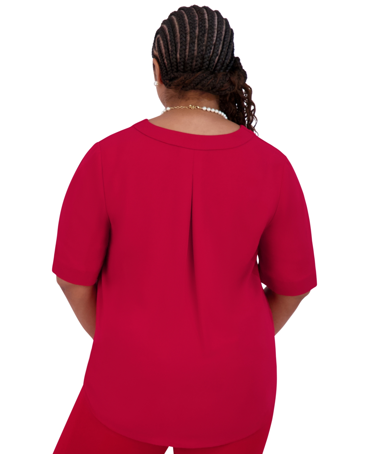 Kasper Women's V-Neck Pleated-Shoulder Elbow-Sleeve Top