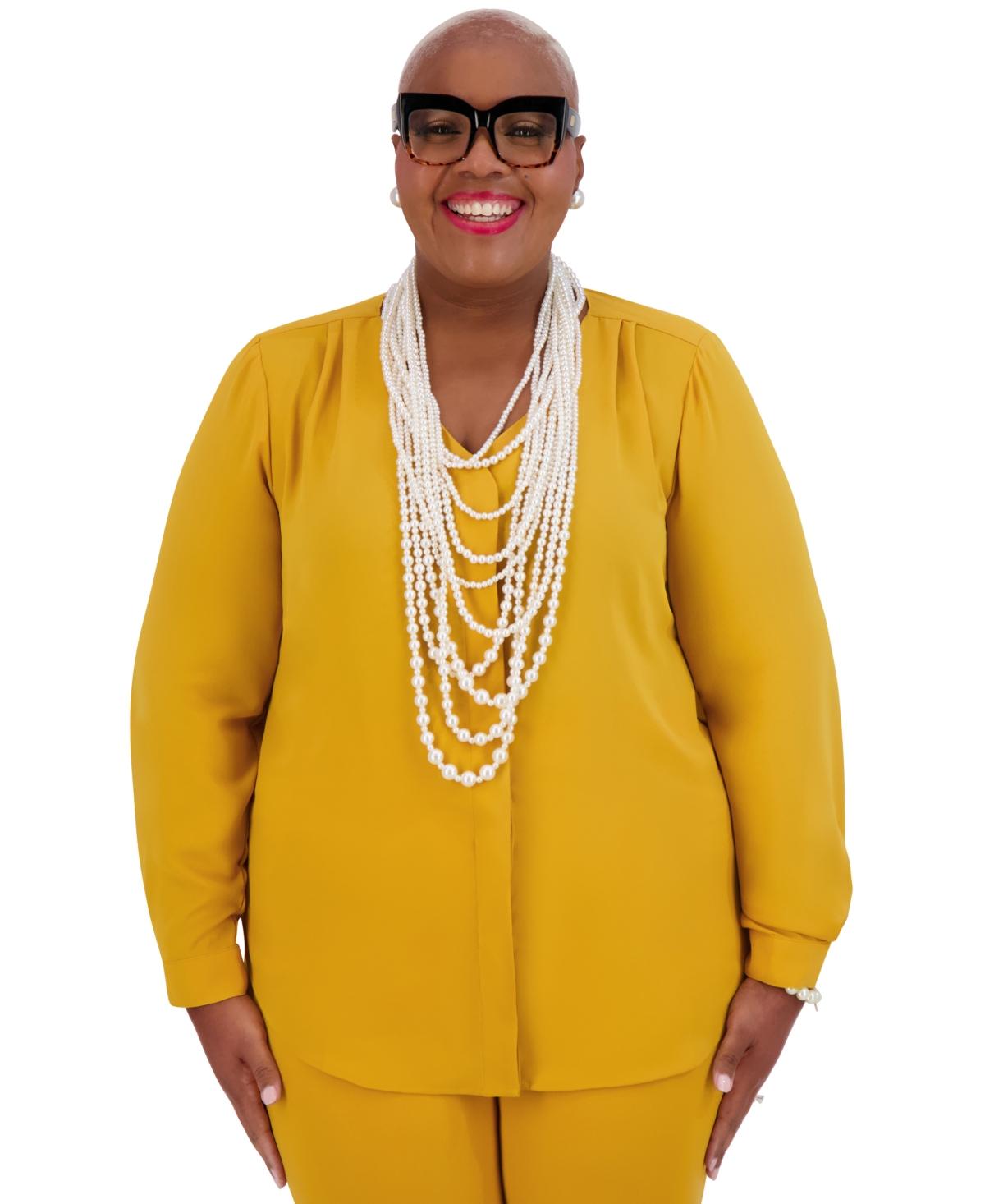 Kasper Women's V-neck Button-front Long-sleeve Blouse