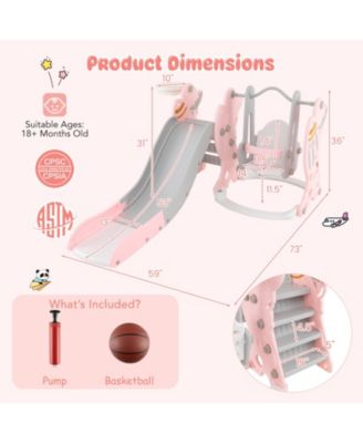 4-in-1 Kids Slide and Swing Set with Basketball Hoop