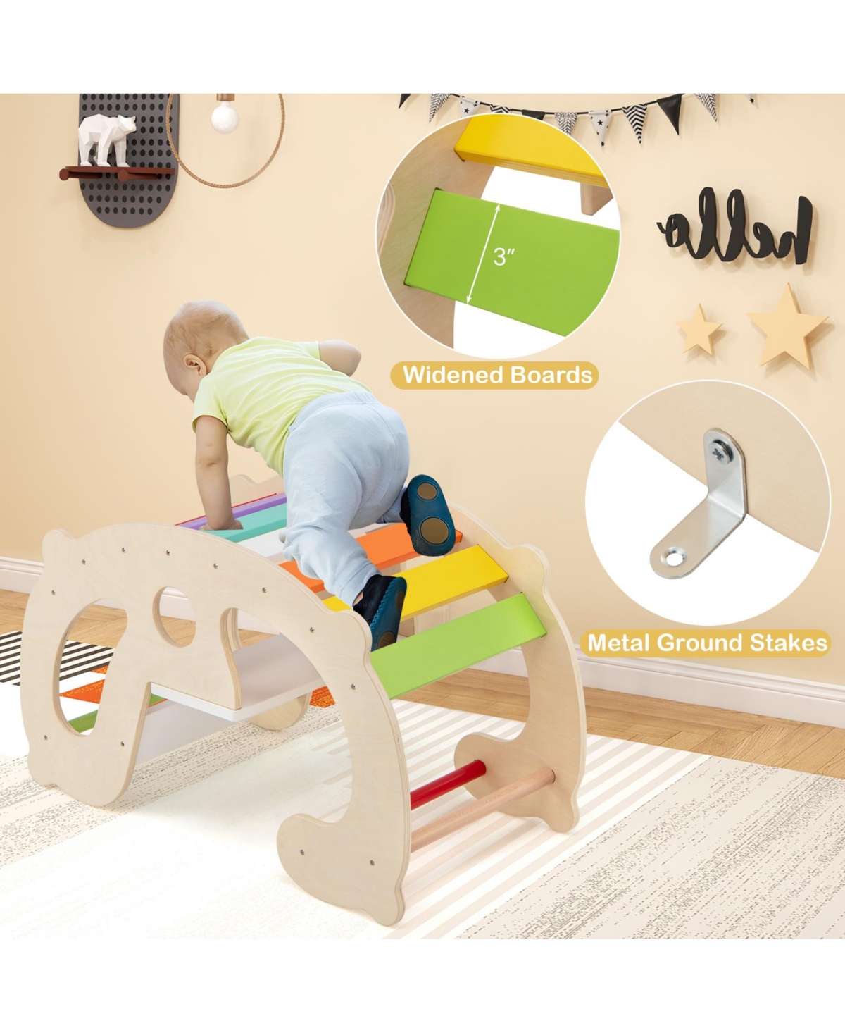 Gouun 2-in-1 Rocking Horse Arch for Kids Montessori Climbing Toys with Arch Climber