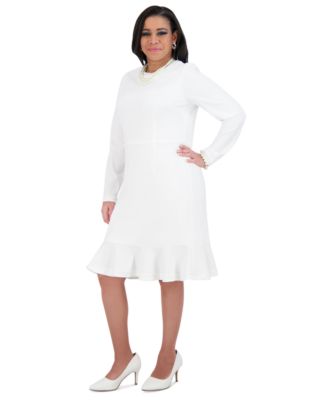 Kasper Women's Round-Neck Long-Sleeve Ruffle-Hem Dress - Macy's