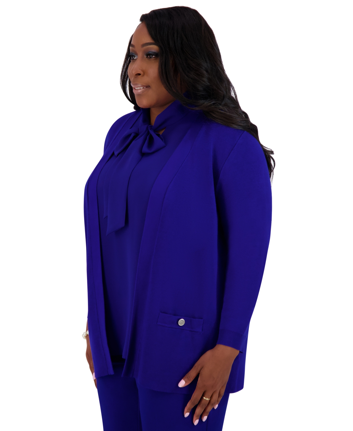 Kasper Plus Size Collarless Open-front Cardigan Jacket In Royal