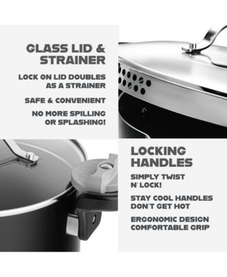 5 qt. Ceramic Nonstick Pasta Pot with Built-in Strainer and Twist N Lock Handles