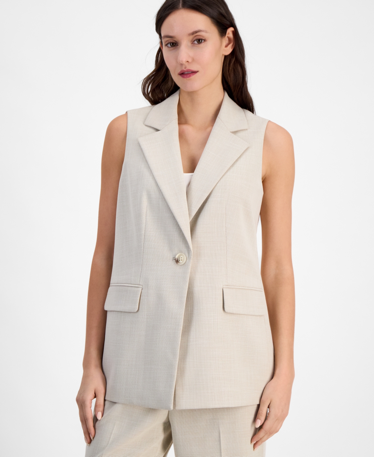 ANNE KLEIN WOMEN'S NOTCH-LAPEL ONE-BUTTON VEST JACKET 