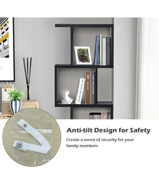 4 Tiers Wooden S-Shaped Bookcase for Living Room Bedroom Office