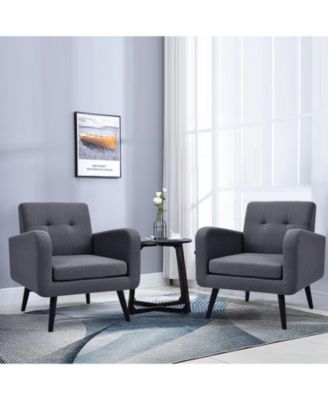 Modern Upholstered Comfy Accent Chair Single Sofa with Rubber Wood Legs