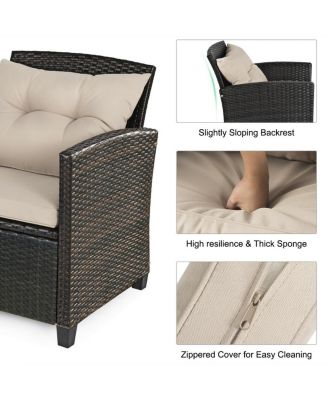 4 Pieces Outdoor Rattan Furniture Set with Glass Table