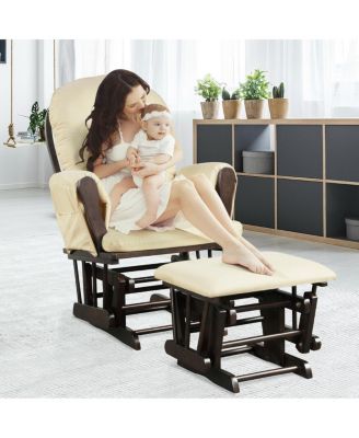 GOUUN Wood Glider and Ottoman Set with Padded Armrests and Detachable Cushion