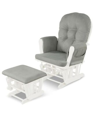Wood Glider and Ottoman Set with Padded Armrests and Detachable Cushion