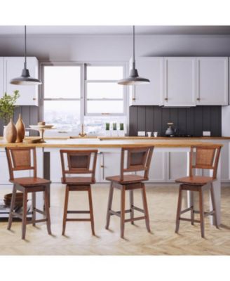 2 Pieces 24.5 Inch Bar Stools with Rattan Back and Swivel Seat