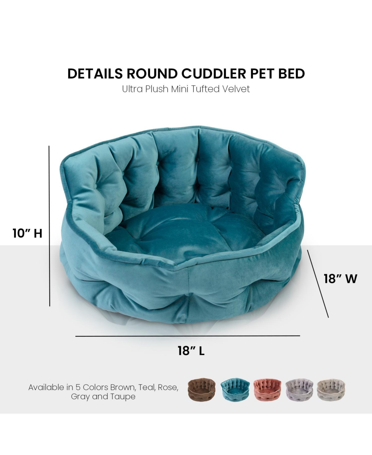Details Ultra Plush Mini Tufted Velvet Round Cuddler Pet Bed, Dog Bed for Dogs and Cats