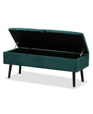 Caine Modern and Contemporary Green Velvet Fabric Upholstered and Dark Brown Finished Wood Storage Bench