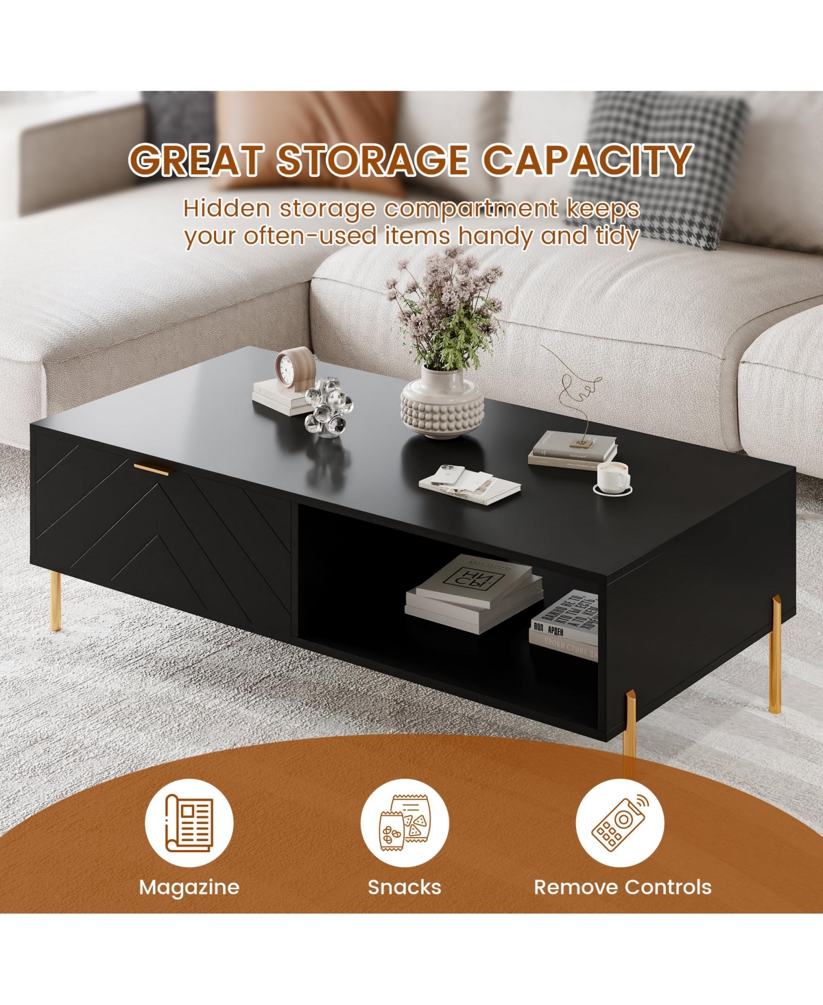 47in Rectangle Wood Mid-Century Modern Coffee Table with 2 Drawers