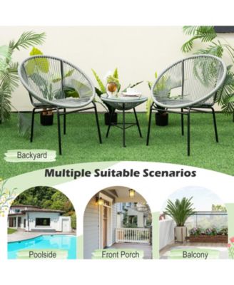 3 Pieces Patio Acapulco Furniture Bistro Set with Glass Table