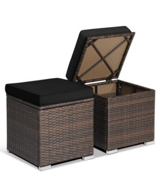 2 Pieces Patio Ottoman with Hidden Storage Space