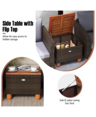 3-Piece Patio Rattan Furniture Set with Acacia Wood Table