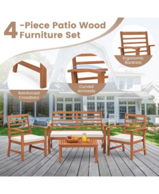 4-Piece Acacia Wood Outdoor Furniture Set with Cushioned Chairs and Coffee Table