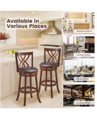 360° Swivel Counter Height Chairs with PU Leather Cushioned Seat and Footrests-30 inches