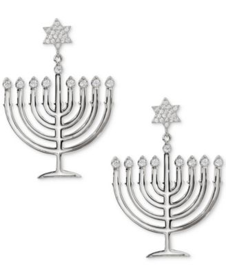 Ajoa Gold-Tone Cubic Zirconia Polished Menorah Chandelier Drop Earrings - Rhodium