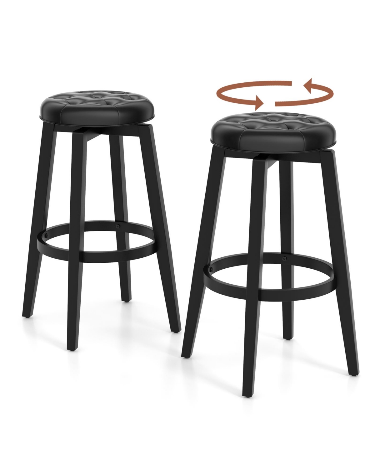 Gouun 360° Swivel Upholstered Rubberwood Frame Bar Stool Set of 2 with Footrest-29 inches