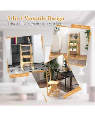 Multifunctional 3-in-1 Ladder Chair Display Plant Stand for Library Kitchen Office