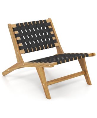 Indoor Patio Teak Wooden Chair with Woven Webbing Seat and Backrest