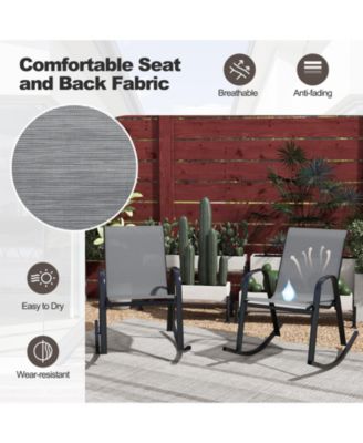 Set of 2 Metal Patio Rocking Chair with Breathable Seat Fabric