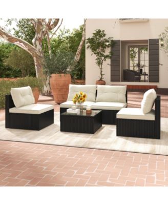 5 Pieces Outdoor Patio Furniture Set with Cushions and Table