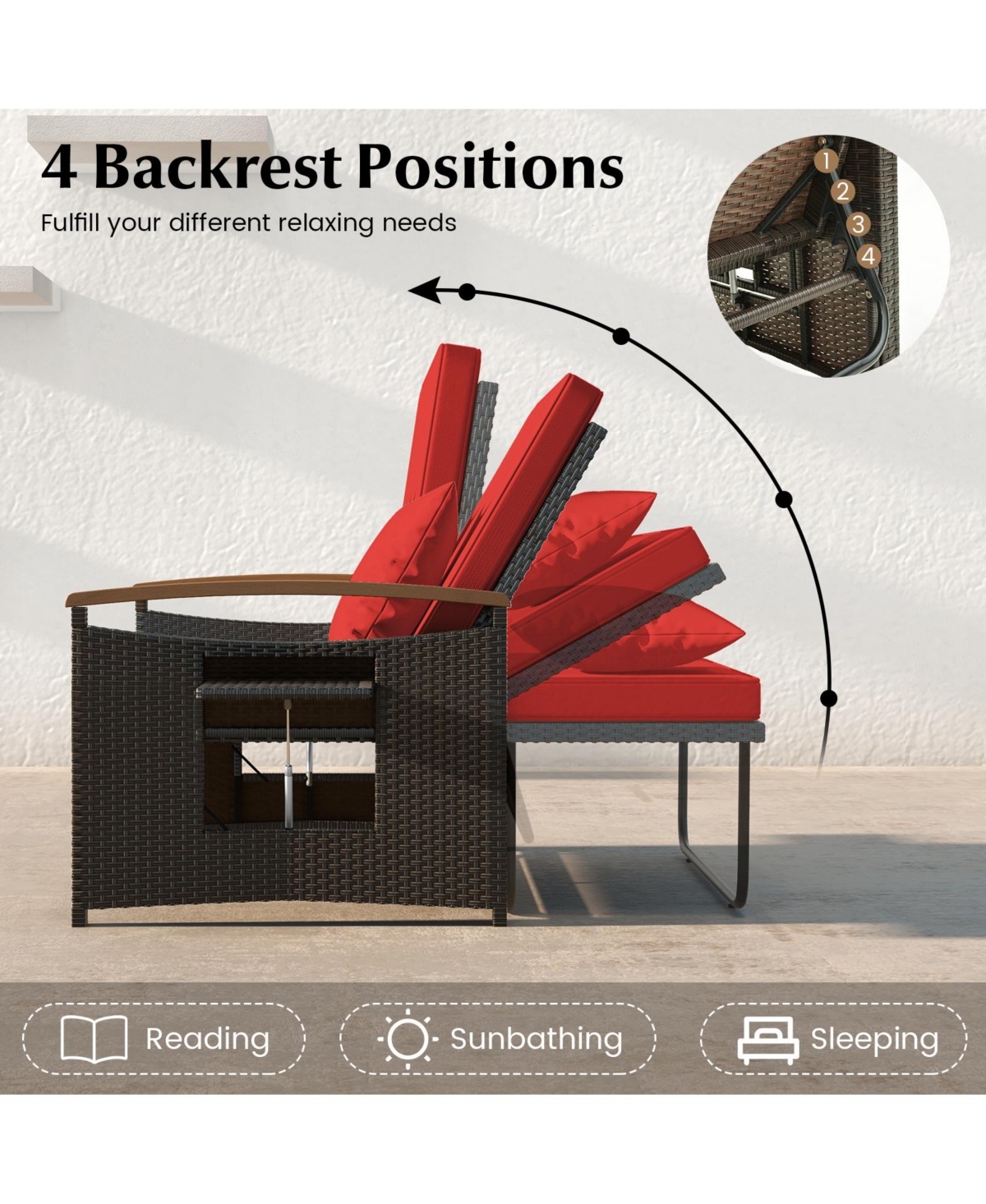 Gouun Outdoor Wicker Daybed with Folding Panels and Storage Ottoman