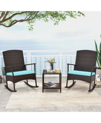 3 Piece Patio Rocking Set Wicker Rocking Chairs with 2-Tier Table
