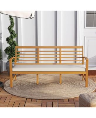 Patio 64 Inch Wood Bench with Seat Cushion and Slatted Seat for Backyard-Off