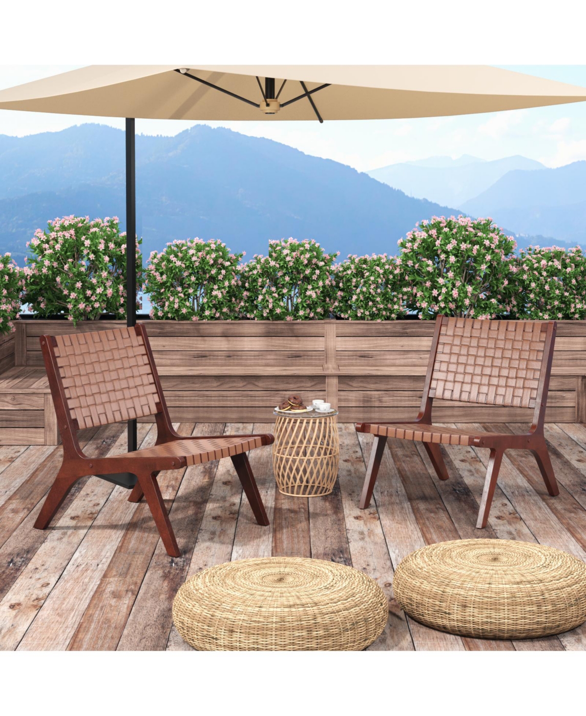 Gouun Set of 1/2 Woven Leather Accent Chairs with Wood Frame-Set of 2