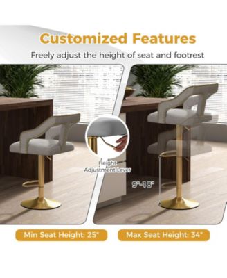 Set of 2 Bar Chairs with Footrest and 2-Layer Electroplated Metal Base