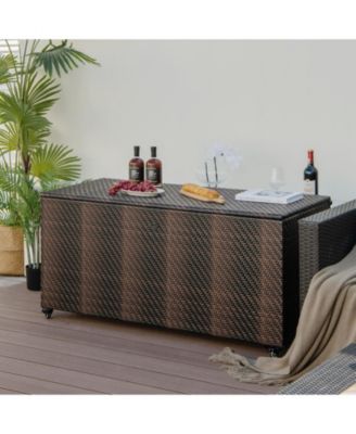 96 Gallon PE Wicker Outdoor Storage Box with 4 Wheels