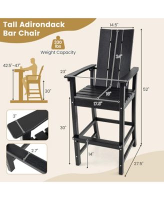 Tall Adirondack Chair Outdoor Bar Stool with Ergonomic Backrest for Backyard