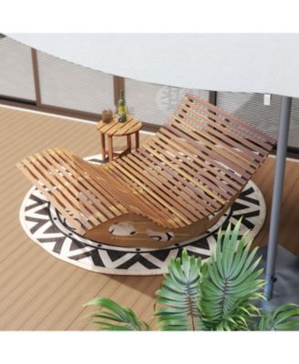 Slatted Acacia 2-Seat Patio Dual Rocker Sunbed Wood Lounger with Ergonomic Curved Seat